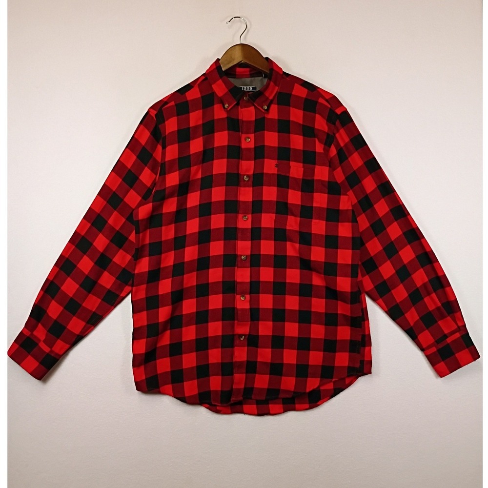 Lumberjack IZOD Mens Medium Red Black Buffalo Plaid Button Down Shirt LS